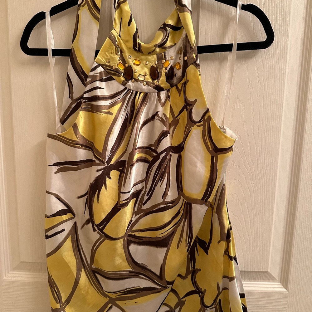 Yellow and Brown silky Women's Halter Top